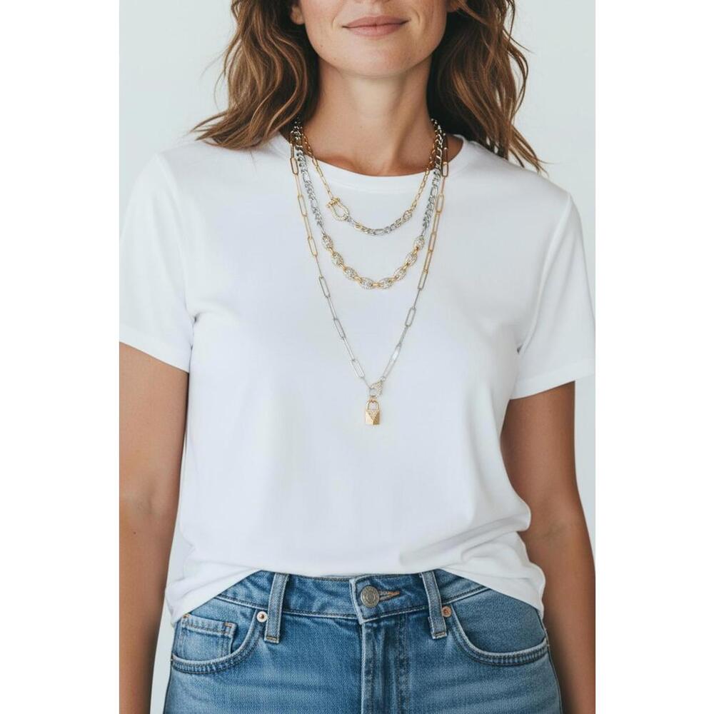 Bomb Party Luxe Layer Locket Necklaces Two-Tone Rose Gold/Silver - Picture 2 of 3